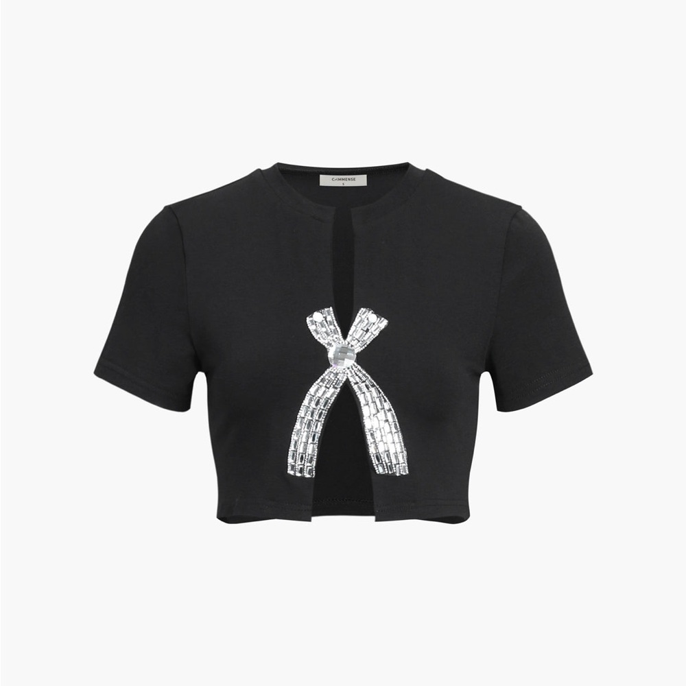 504. Rhinestone Bow Decorated Top - Picture 2 of 4